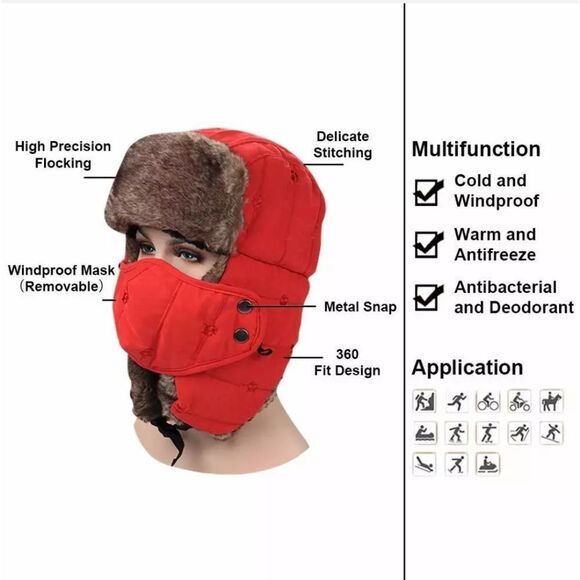Windproof Men Women Warm Trapper Hat Winter Russian Hats with Mask Ushanka Hat main image 4